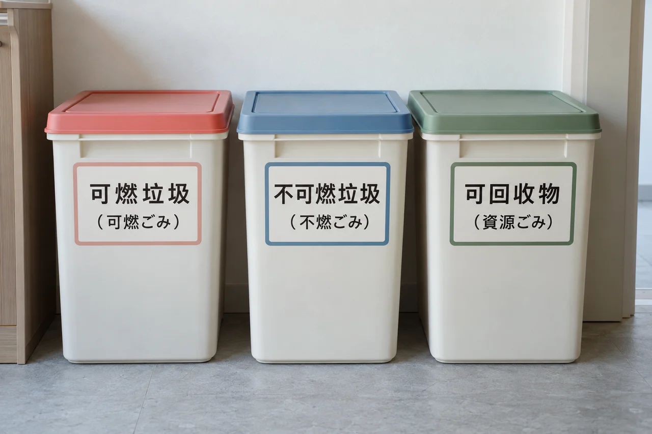 可燃垃圾、不可燃垃圾、可回收物的中日文對照說明
